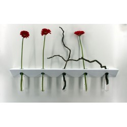 Etagère Ikebana soliflore moderne vase mural 5 tubes en verre transparent